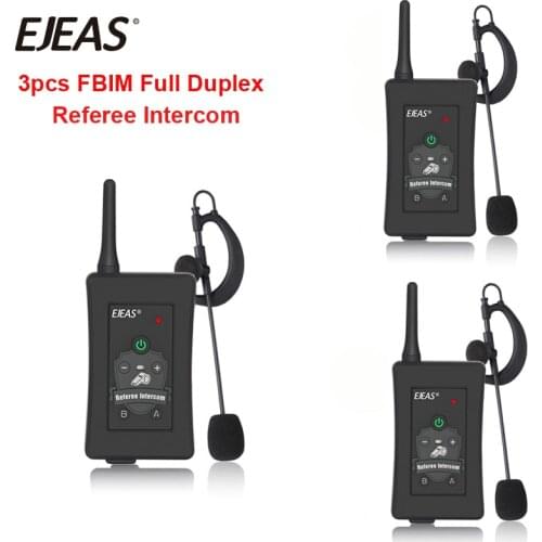 EJEAS Brand 3pcs Latest FBIM Football Soccer Referee Motorcycle Bluetooth Intercom Full Duplex BT Referee Headset with FM Radio