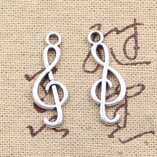 40pcs Charms Musical Note 25x9mm Antique Bronze Silver Color Pendants DIYCrafts Making Findings Handmade Tibetan Jewelry