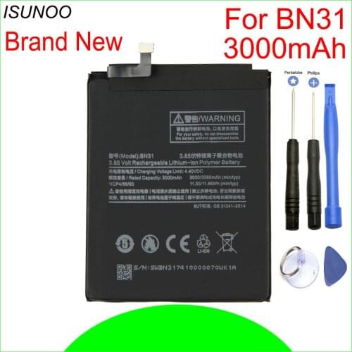 ISUNOO BN31 Battery For Xiao Mi Mi 5X Mi5X for Redmi Note 5A 5A pro 3000mAh With Repair Tools