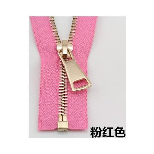 Free shipping 3pcs/lot pink 5# metal zipper front pale gold clothes coat down jacket pull 70 cm 90 cm zipper