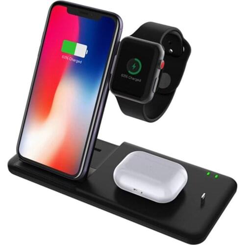 15W QI Wireless Charger Stand Holder 4 In 1 Fast Charging Dock Station Foldable For iPhone 11 XR X 8 Apple Watch Airpods iWatch