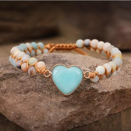 Amazonite Stone Handmade Heart Shape Charm Bracelets Women String Braided Bracelet Bangle Couple Jewelry Men Dropship