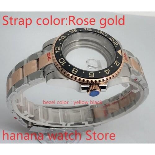 Transparent cover 904L stainless steel rose gold strap bracelet with 40mm sapphire glass ETA NH36 MH35 case,bezel yellow black