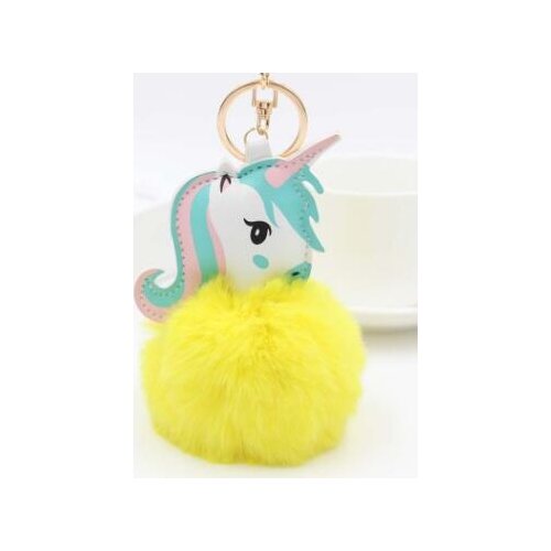 100pcs/lot Fluffy Unicorn Keychain Pendant Cute Artificial Rabbit Fur Key Chain Bag Car unicorn Key Ring