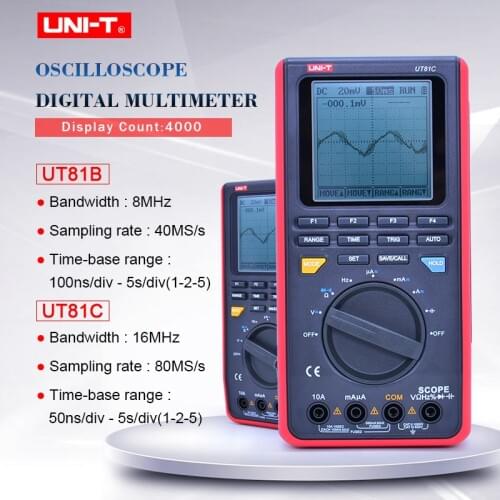 UNIT UT81B UT81C Scope Digital Multimeter 8/16MHz 40/80MS/s Mini Oscilloscope AC DC Voltage Current Tester USB Interface PC Soft