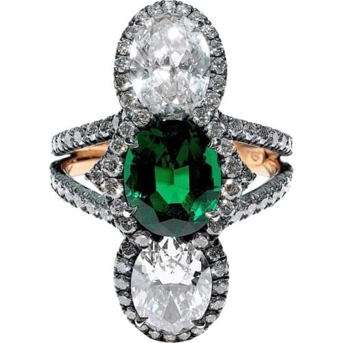 FDLK Retro Women Jewelry Natural Green Crystal Rose Gold Bridal Engagement Ring Size 5 6 7 8 9 10 11 12