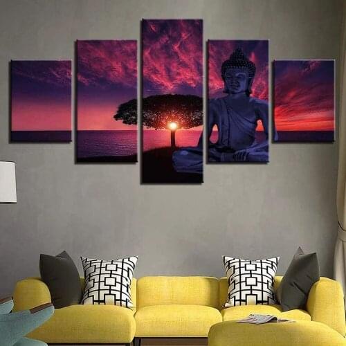 Purple Sunset Buddha 5 Pieces Diamond Embroidery Full Square Round Diamond Painting Multi-Panel A1901