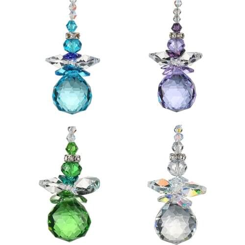 H&D 4pcs Crystal Angel Ornament Hanging Pendant Rainbow Suncatcher with 20mm Crystal ball for Chandelier Parts,Home Window Decor