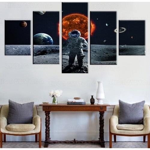 Canvas Paintings Wall Art Home Decor Room Framework 5 Pieces Universe Planets Sun Earth Moon Pictures HD Prints Astronaut Poster