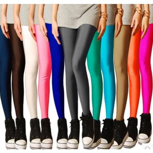 Korean large size Pencil Pants colored shiny pants ladies' stretch pants Summer fluorescent leggings pants