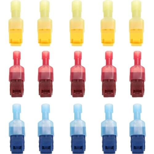 30pcs/15 pairs T-Tap Male Female Insulated Electrical Wire Terminal Connectors Combo Pack Kit Red+Blue+Yellow Color
