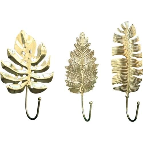 Multicunction Golden Leaves Wall Hanger Iron Art Hanging Hooks Storage Rack Space-Saving Wall Decoration Hook F19B