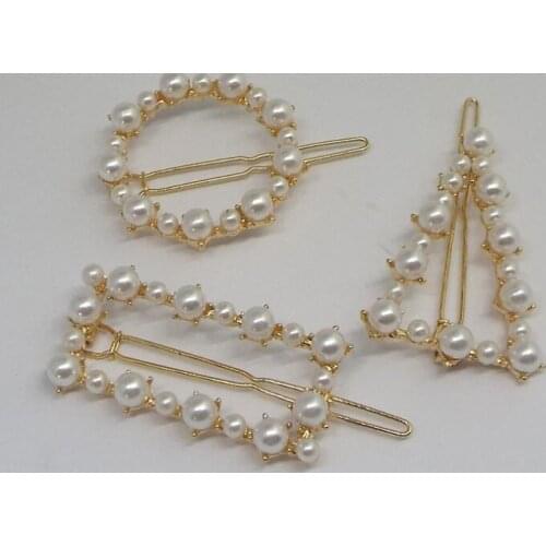 Ts007 Korean version Trendy Simple geometric Square triangle round pearl clip side clip bangs female hairpin headgear jewelry