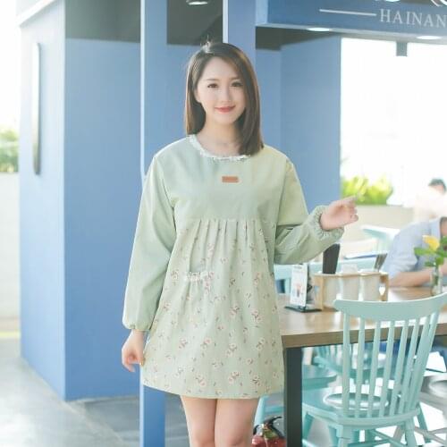 Korean fashion kitchen cooking apron long-sleeved cotton gown adult men and women cute reverse dress with sleeve apron