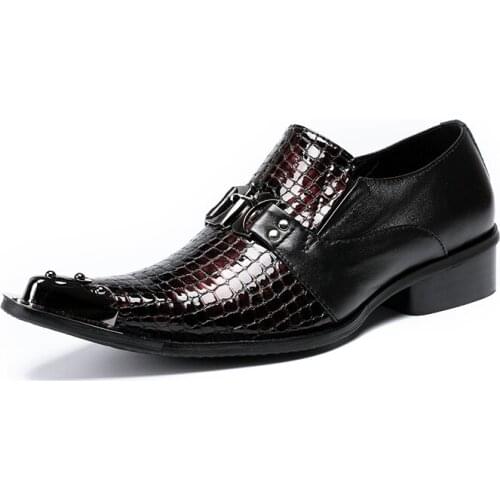 New Fashion Leather Pointed Toe Mens Shoes Iron Toe Casual Trend Increased Personality Crocodile Pattern Retro Leather Shoes