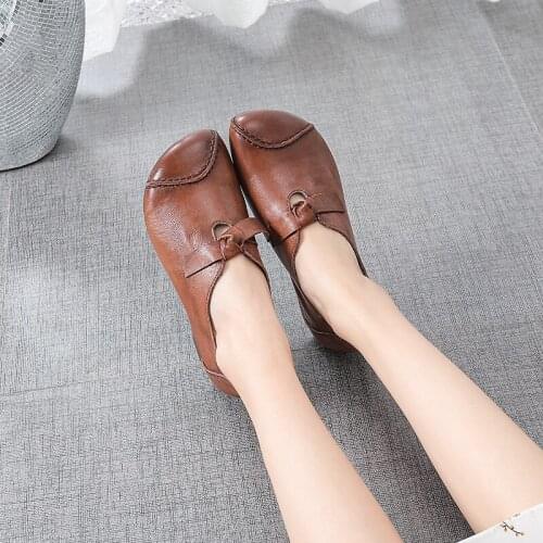 2021 spring and autumn new ethnic style retro leather handmade flat comfortable soft leather shoes with soft soles casual shoes