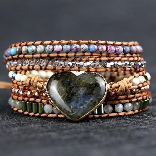 2021 New Arrive High quality Labradorite heart Charm yoga Wrap Bracelets Handmade boho style lovers jewelry drop shipping