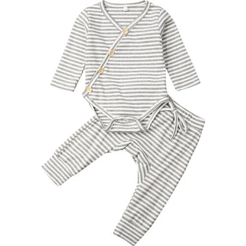 2PCS Newborn Clothes Infant Baby Girl Boy Clothes Set Knitted Long Sleeve Soild Romper Tops Trousers Pants Outfit Set