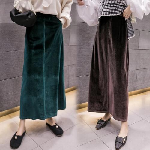 2020 Autunm and Winter women long maxi velvet skrits.office lady fashion elegant velour skirts plus size skirts 5XL 6XL 7XL