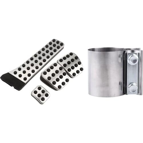 4Pcs Stainless Steel Pedal for Mercedes-Benz W202 W203 with ​Car 2.5 Inch 63MM Exhaust Pipe Clamp Tail Throat Hoop