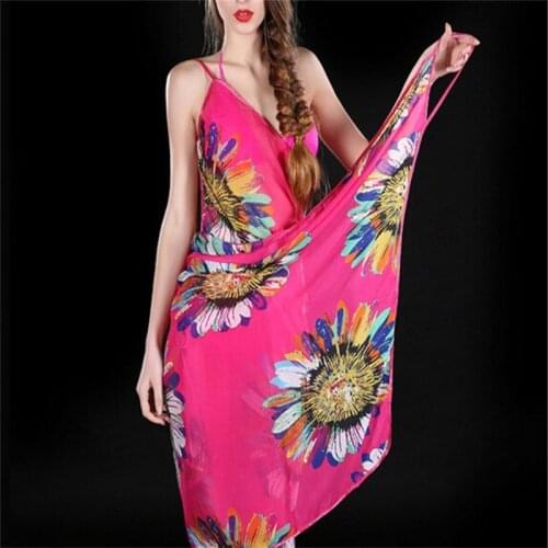 Sexy Women Spaghetti Strap Backless Sunscreen Beach Towel Long Shawls Chiffon Flower Print Scarves Summer Cover Up Wraps Blusas