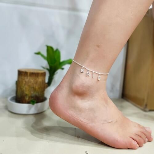 Crystal Custom Name Spaced Letter Anklet Handmade CZ Diamond Gold Silver Initial Hanging Charm Personalized Phrase Unique Gift