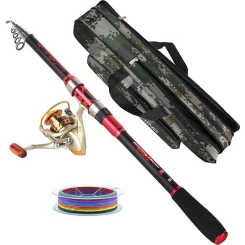 Portable 2.1m 2.4m 2.7m 3.0m sea Spinning fishing Rod combo telescopic Rock carp Fishing Rods with Metal alloy reel and line
