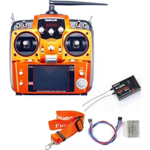 RadioLink AT10 II 2.4Ghz 10CH RC Transmitter with R12DS Receiver PRM-01 Voltage Return Module with Neck Strap for gift