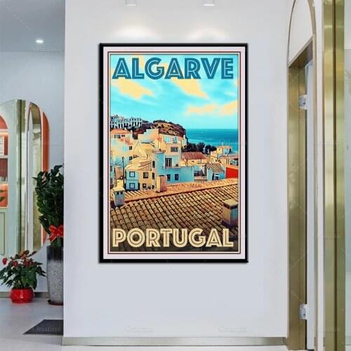 Retro Vintage Style Travel Poster Algarve Portugal Oil Painting Posters and Prints on Canvas Hd Wall Art Modular Home Decoration