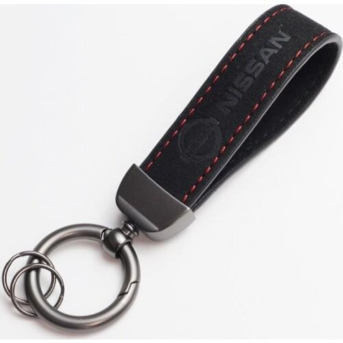 Luxury Fur Keyrings For Nissan Car Logo Keychain Automobile Gift True Leather Metal Vehicle Mark Key Chain Ring Interior Parts