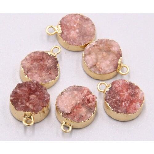 Pink stone quartz agates druzy pendant Round Stone Quartz Crystal pendulum pendant Necklace Druzy Crystal Quartz Pendant earring