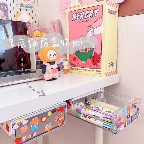 Self Stick Pencil Tray Under Desk Drawer Organizer Table Storage Organizer Boxes Stand Self-adhesive Under-drawer Storage Box