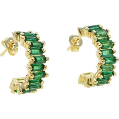 Gold filled Classic Baguette Hoop Earring gree color rainbow cz Crystal Statement Jewelry for women girl elegance dainty earring