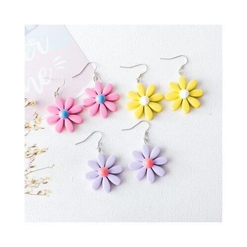 10pair/lot Cute Girls Daisy Dangle Earrings Women Fashion Enamel Flower Drop Earing Female Jewelry Wedding Party Gifts Wholesale