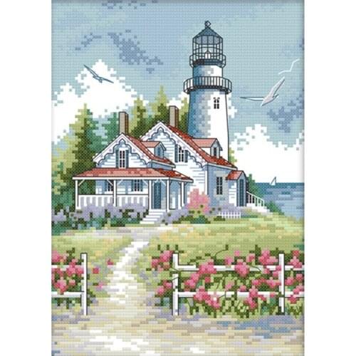 Stamped Cross Stitch Kits Preprinted Embroidery Cloth DIY Needlepoint Kits for Beginners - Lighthouse 27cmx39cm