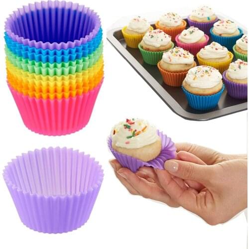 12 Pcs Baking Cup Liner Baking Molds Round Shape Silicone Cupcake Mould Maker Mold Tray DIY Cake Decorating Tools