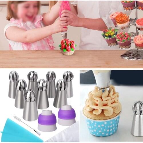 22Pcs/Set Russian Icing Piping Tips 1 Pcs Silicone Bag 2 Coupler Leaf Nozzles Brush Cupcake Cake Decorating DIY Dessert