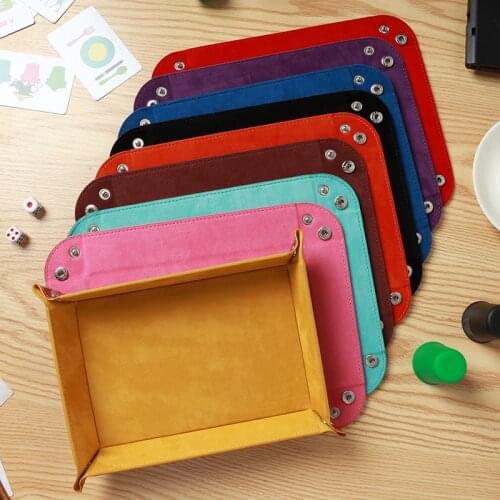 PU Leathe Folding Quadrilateral Dice Tray Bar Club Dice Storage Key Wallet Coin Box Office Desktop Storage Box with 9 Colors