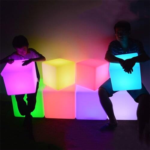 BEIAIDI 10/20/30CM LED Glowing Cube Light 16 Colors Bar KTV Party Stool Light Outdoor Garden Patio Hotel Decoration Chair Lamp