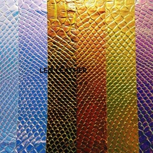 90X134CM Embossed Snake Leather, Synthetic Laser Holographic Tela Curero Leather with Radium ColorFul Film P684