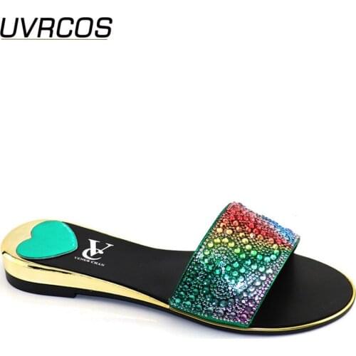Green Color New Fashion Muture Summer Women Party Shoes For Party African Style Low Heel Sandals Slipper Low Shoes Flexible