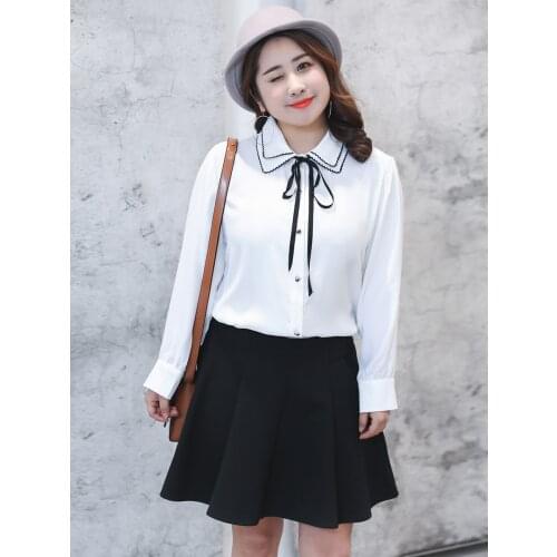 Women Solid Full Sleeve Chiffon Blouse Lace Shirt Double-layer Bow Ladies Tops and Blouses Plus Size XL-4XL Free shipping