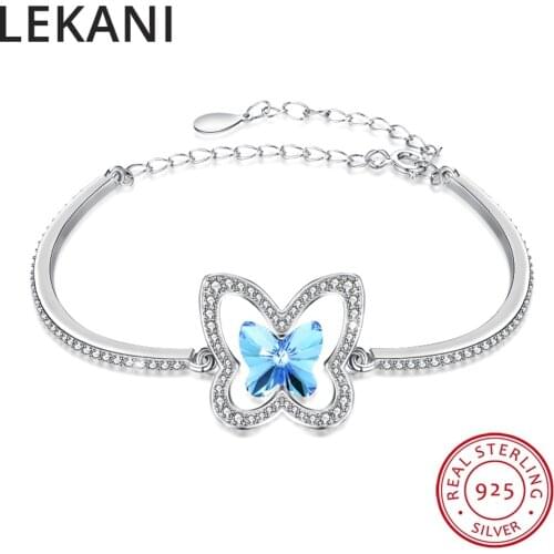 LEKANI Original Crystals From SWAROVSKI Charm Butterfly Bracelet Bangles Accessories For Women 925 Silver Fine Hand Jewelry 2018