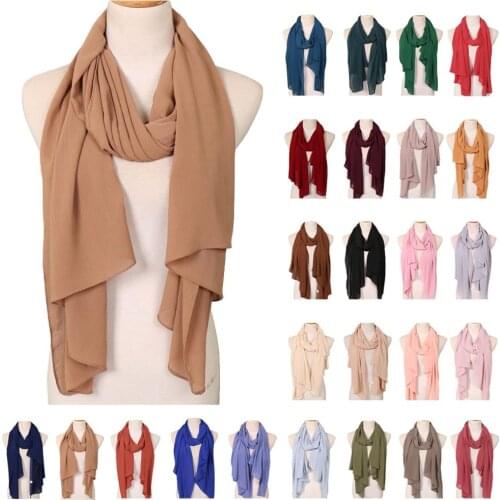 Women Plain Chiffon Hijab Islamic Soft Muslim Crinkle Turban Long Scarf Shawl Head Scarves Arab Stole Ramadan Fashion 180*75cm