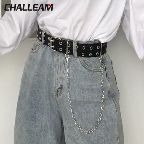 Womens belt PU leather pin buckle punk style jeans new fashion womens black adjustable buttonhole belt pants 152