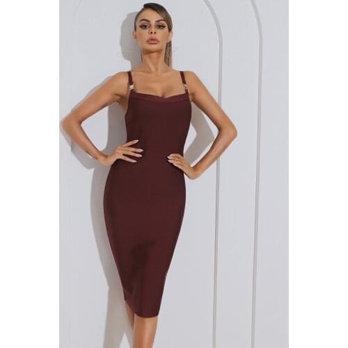 2021 summer new womens high-quality pure color sling sexy low-cut elegant rayon bandage dress fashionable dress celebrity club