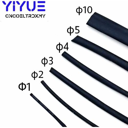 1M/lot Black Heat Shrink Tube 1mm 2mm 3mm 4mm 5mm 10mm Diameter Heatshrink Tubing Shrinkable Wrap Wire Cable Sleeve
