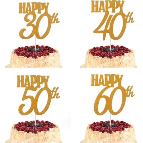 1PC Gold Happy 30th 40th 50th 60th Happy Birthday Cake Topper Paper Cake Decorating Supplies Birthday Party Decoration Supplies
