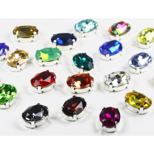 10*14mm oval cristal glass strass rhinestones with silver claw glitter sew on rhinestone applique for needlework clothes shoes