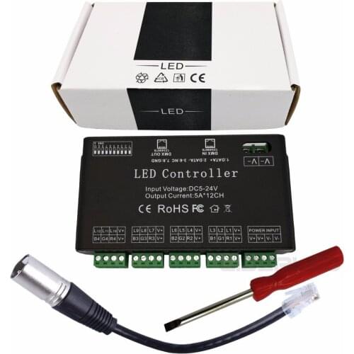 12 channel DMX controller 60A high-power DMX512 decoder DMX stage lighting dimmer for 12v 24v RGB strip lights controller switch